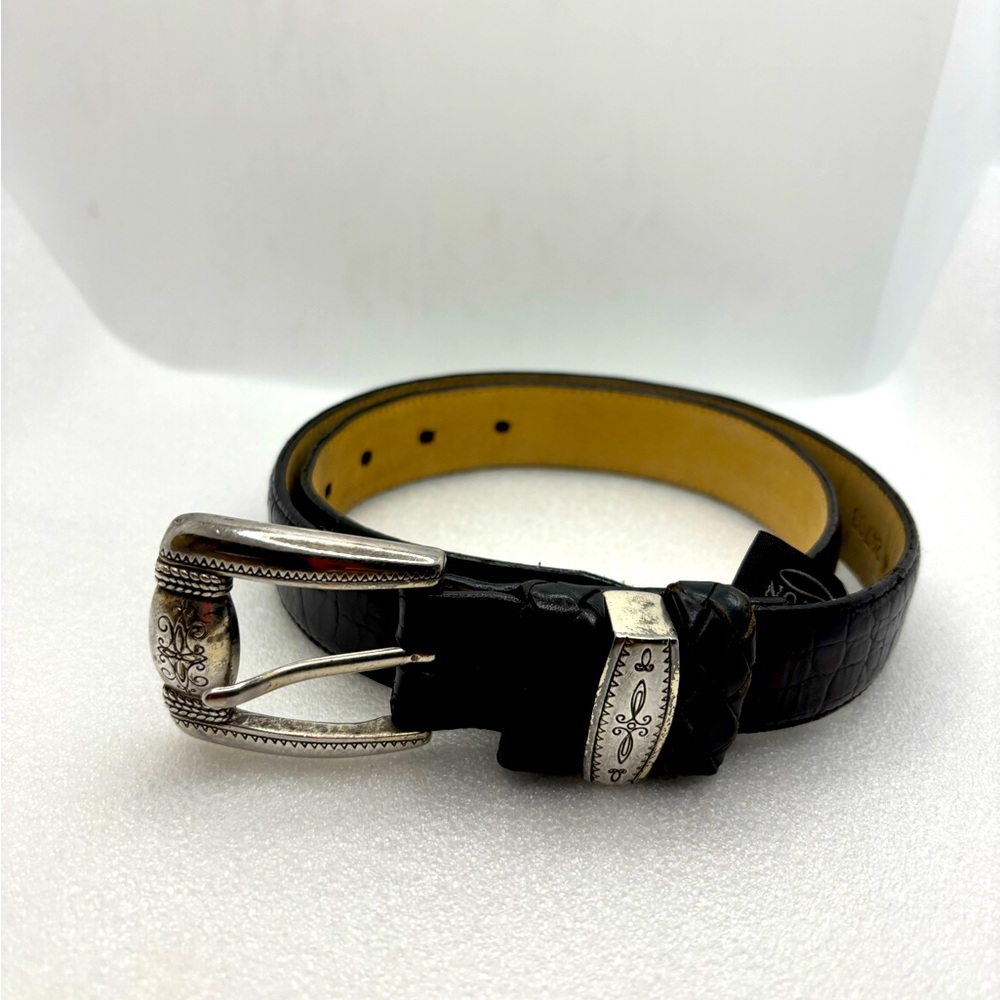 Vintage Brighton Elegant Black Leather Belt with Silver Buckle 35" - Sz M